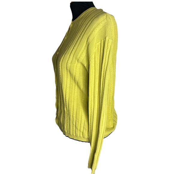 Vintage Belford Womans Yelllow Cable Knit Cardigan Sweater Medium Cotton Classic - Picture 6 of 8